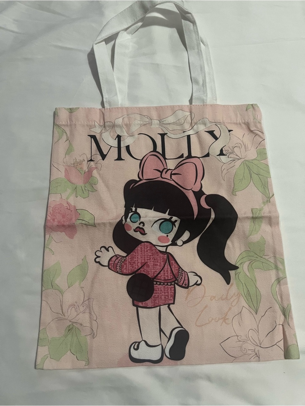 Hello Molly Pink Floral Cartoon Tote